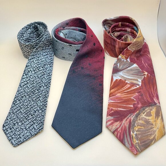 Vintage Mallory & George Straith Abstract Ombre Floral Mens Silk Neck Ties Set 3 - Picture 1 of 6